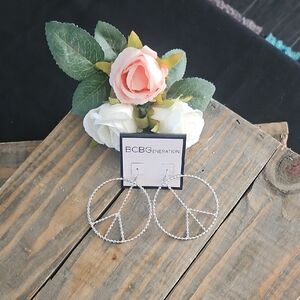BCBGeneration Silver Peace Symbol Earrings